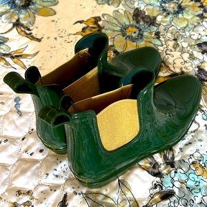 Ralph Lauren Womens Green/Gold Rain Booties Size 7